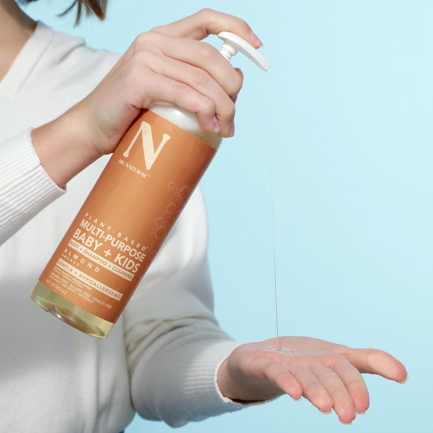 Dr. Natural Almond Multi-Purpose Baby & Kids Soap - 16 Oz - Plant-Based, Hypoallergenic, Sulfate-Free & Cruelty-Free with Shea Butter - Body Wash, Face Wash, Hand Soap