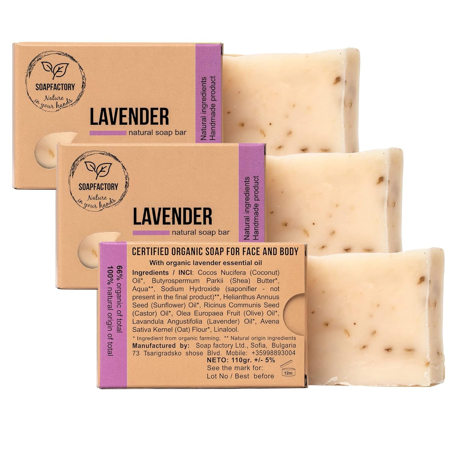 Transform Your Skin with Soapfactory's Luxurious Lavender Oatmeal Exfoliating Soap - Vegan, Organic, Handmade Body Bars (Set of 3)
