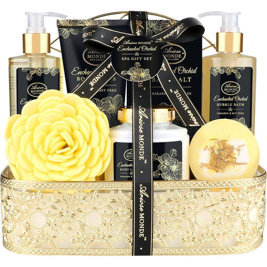 Pamper Her with the Enchanted Orchid Spa Gift Basket - The Ultimate Home Spa Experience for Moms & Women, Featuring Luxurious Bubble Bath, Body Lotion, Bath Bombs & Salts for a Perfect Birthday Surprise