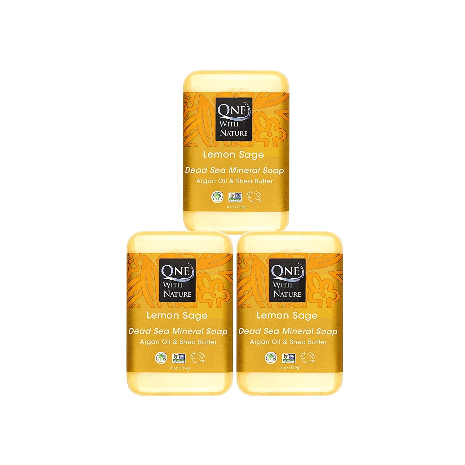 Revitalize Your Skin with One with Nature Dead Sea Salt Lemon Sage Soap 3-Pack - 4oz Each, Enriched with 21 Essential Minerals for Eczema Relief, Plant-Based Formula!