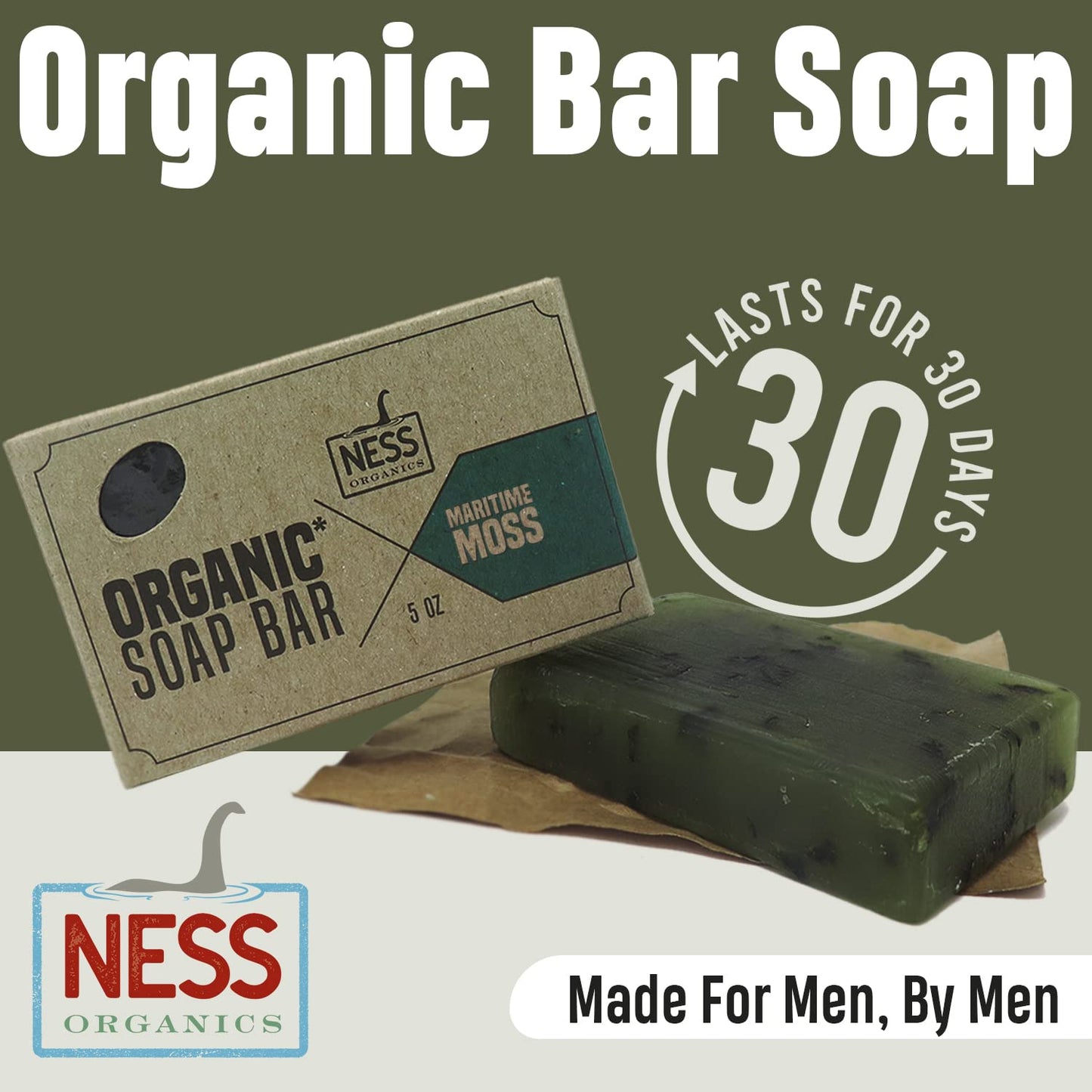 Ness Men's Maritime Moss Soap Bar - Natural, Moisturizing & Handmade with Organic Ingredients, Essential Oils, Vegan & Cruelty-Free