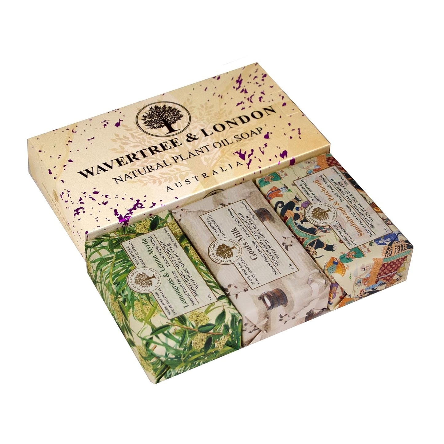 Wavertree & London Luxurious Trio Gift Box - 3 Scented French Triple Milled Soap Bars in Noir, Lemongrass & Havana - Perfect for All Skin Types!