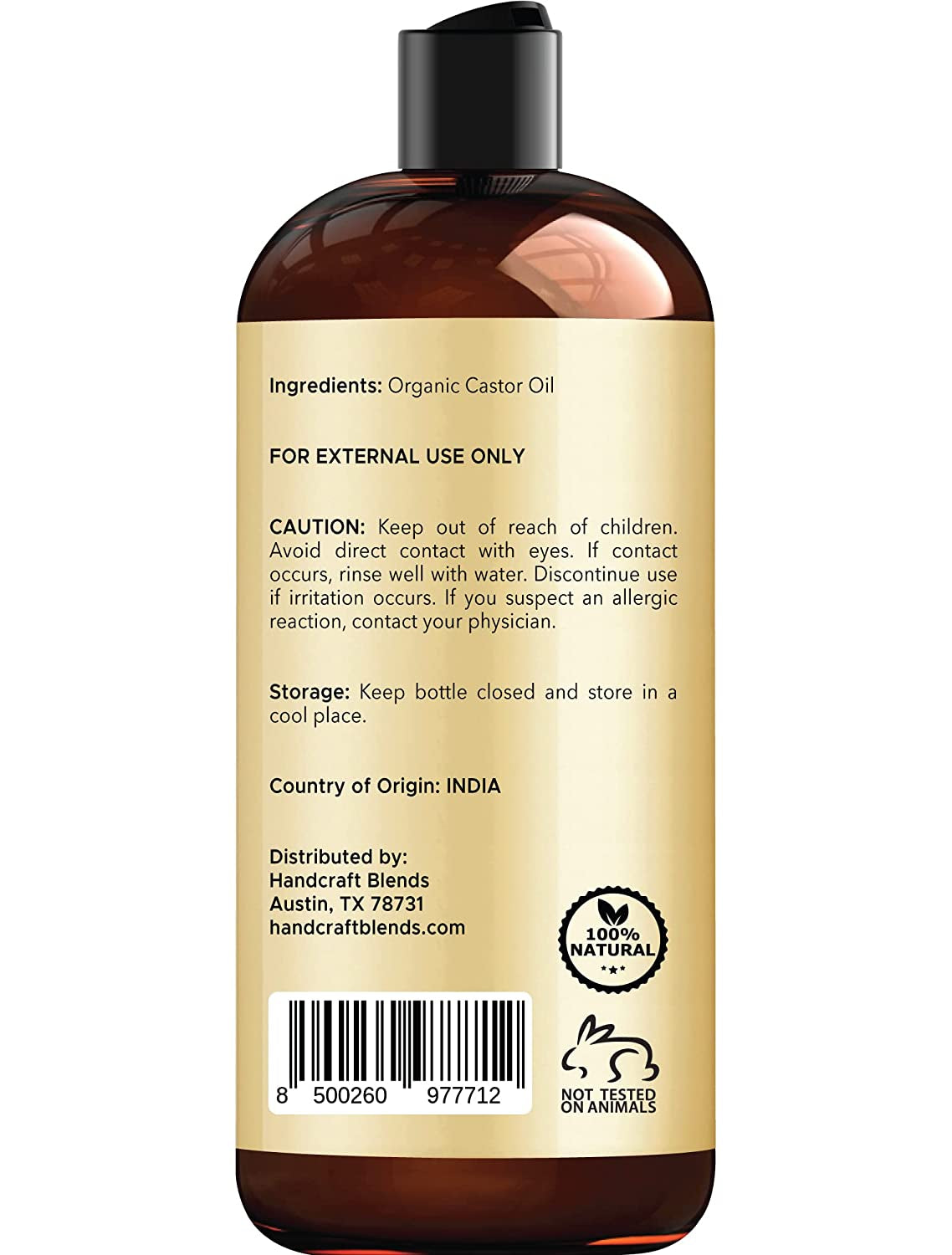 Handcraft Blends Organic Castor Oil - 16 Fl Oz - 100% Pure & Natural - Premium Carrier Oil for Hair Growth, Eyelashes & Eyebrows - Expeller-Pressed & Hexane-Free