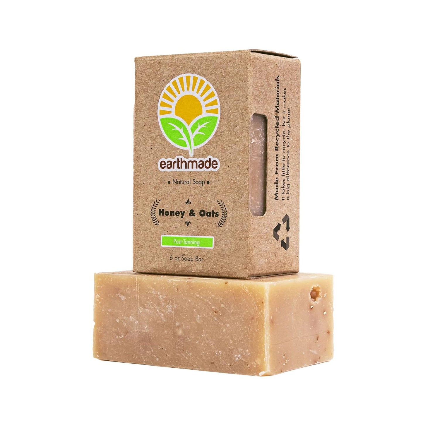 Earthmade Honey & Oats Natural Handmade Bar Soap - Gentle Body & Face Cleanser with Aloe Vera & Canola Oil, Chemical-Free, SLS-Free, Cruelty-Free (6 Oz)