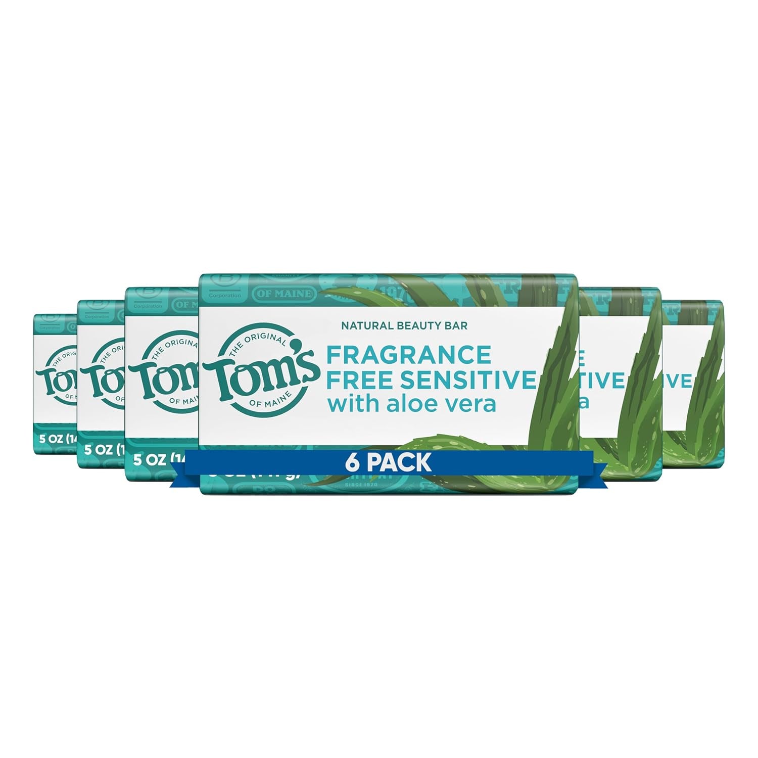 Tom's of Maine Fragrance-Free Natural Beauty Bar Soap for Sensitive Skin - 6 Pack (5 Oz Each)