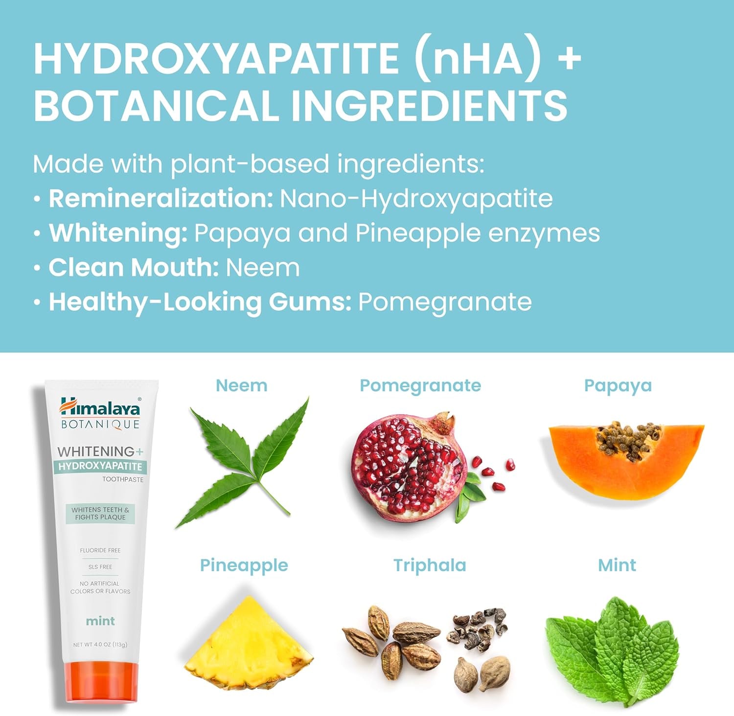 Himalaya Botanique Whitening Toothpaste with Nano Hydroxyapatite - Mint Flavor for Sensitive Teeth, Vegan & Gluten-Free, 4 Oz