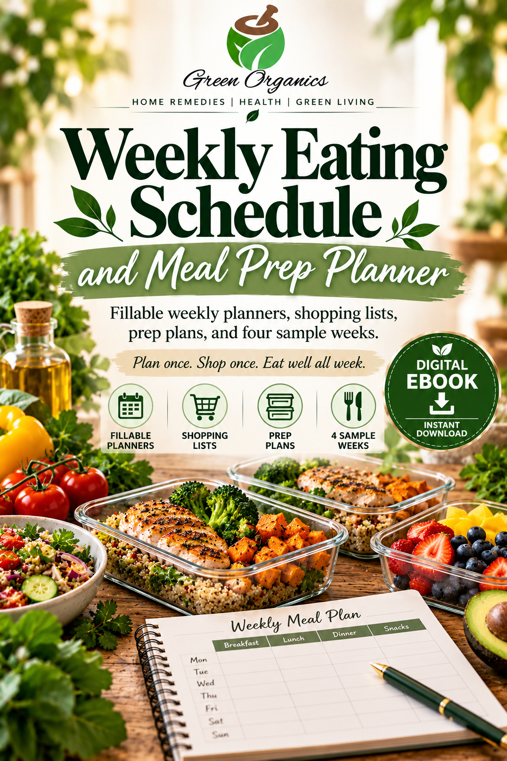 Weekly Eating Schedule & Meal Prep Planner: Fillable Meal Plans, Shopping Lists & Prep Guides