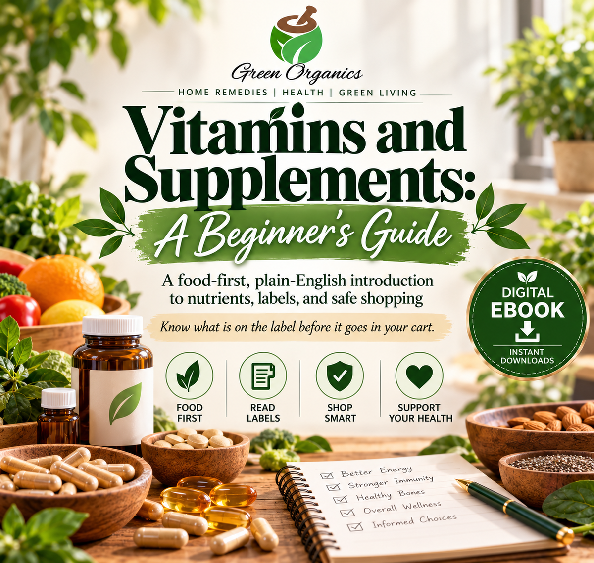 Vitamins & Supplements for Beginners: A Food-First Guide to Nutrients, Labels & Smart Shopping
