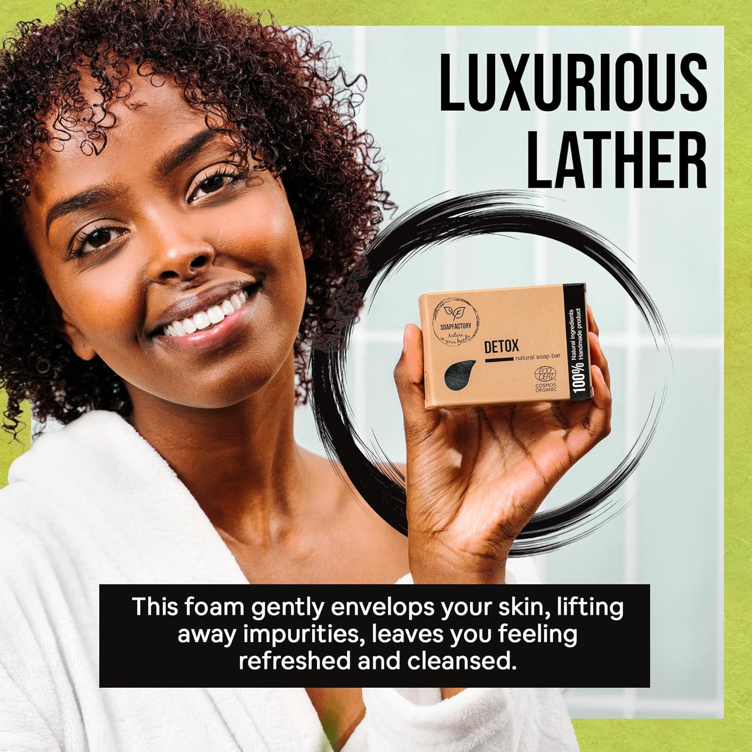 Organic Black Soap Bar with Activated Charcoal - 100% Natural Facial Cleanser for Men & Women, Vegan & Handmade, 3.88 oz