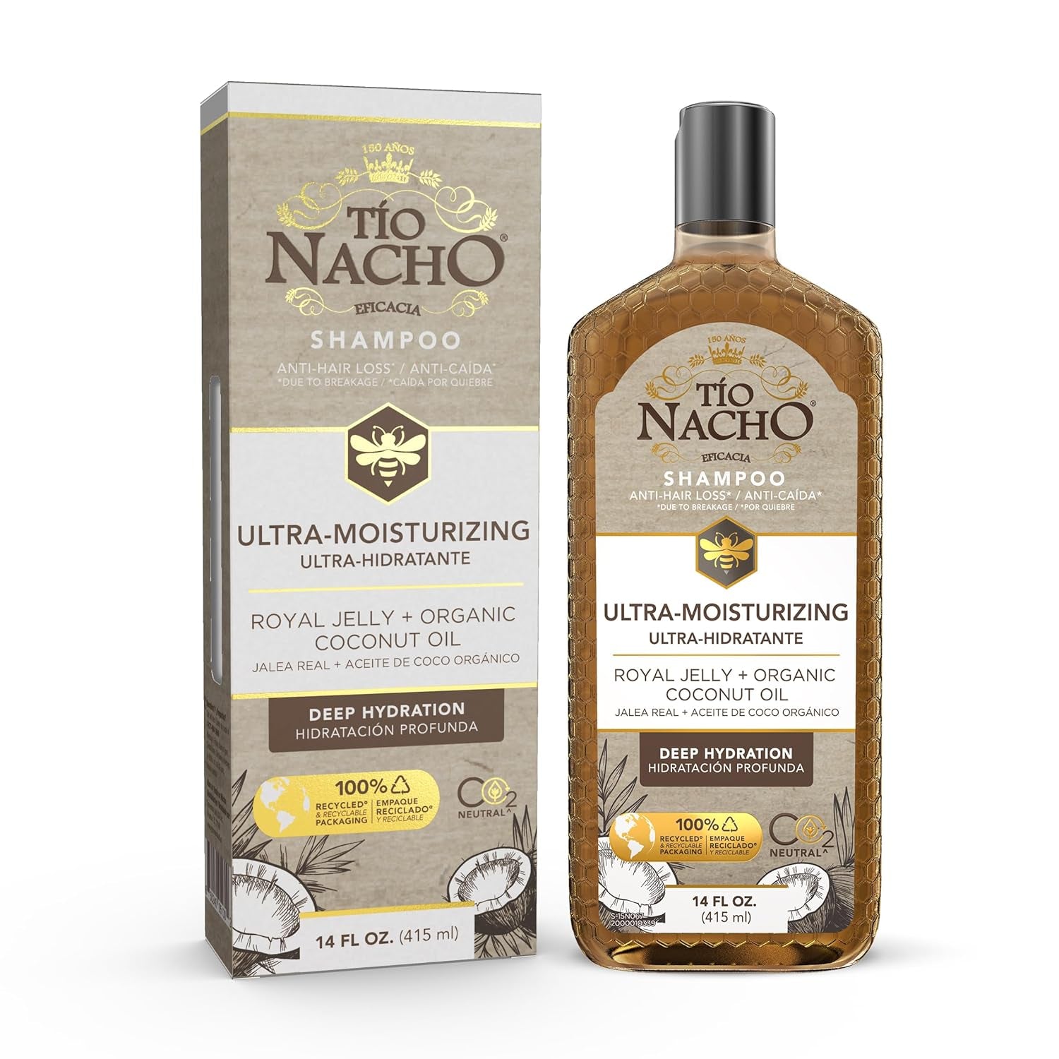 Tio Nacho Ultra Hydration Shampoo - Coconut Oil & Royal Jelly Formula for Deep Moisture, Frizz Control, and Damage Repair - 14 fl oz