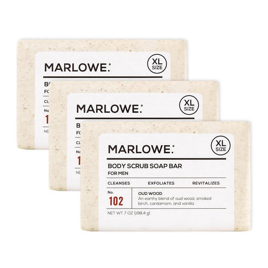 Revitalize Your Skin with No. 102 Oud Wood Body Scrub Soap - 3 Exfoliating Bars with Shea Butter, Olive Oil & Green Tea Extracts, Earthy & Smoky Scent