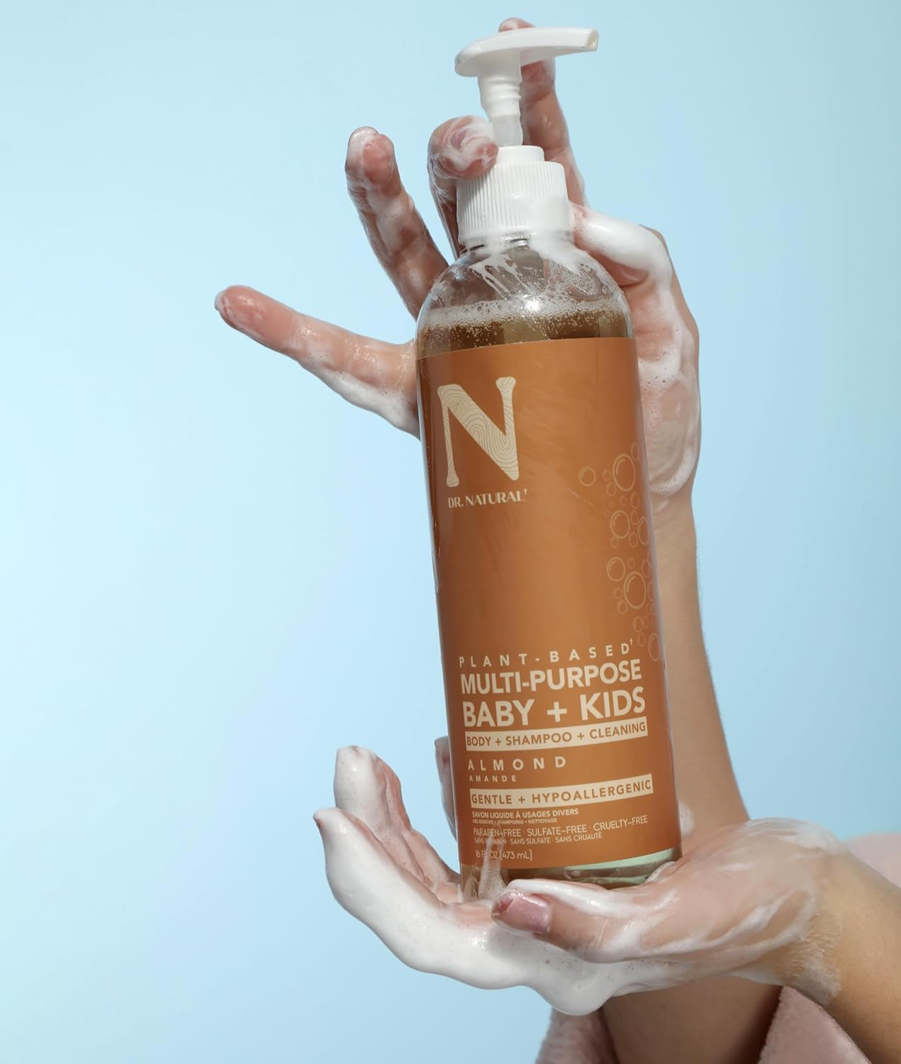 Dr. Natural Almond Multi-Purpose Baby & Kids Soap - 16 Oz - Plant-Based, Hypoallergenic, Sulfate-Free & Cruelty-Free with Shea Butter - Body Wash, Face Wash, Hand Soap