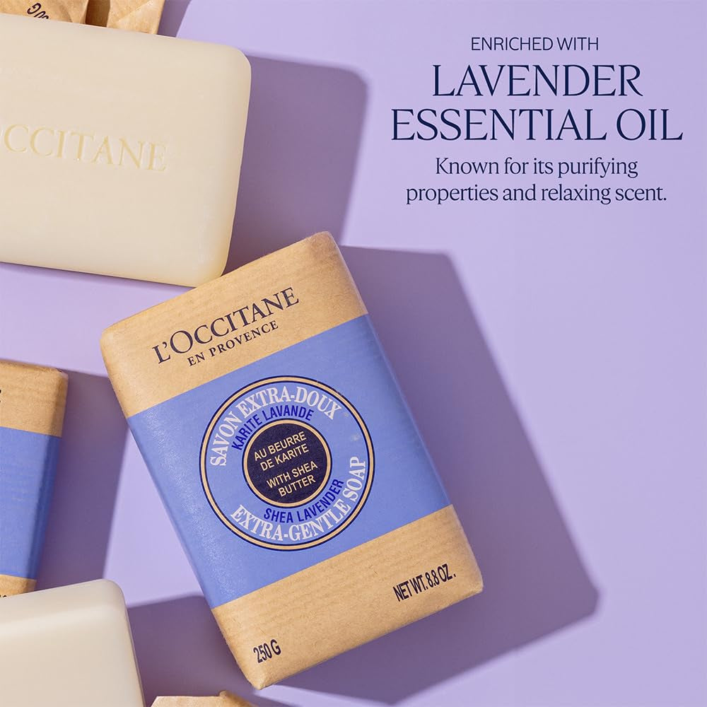 L'Occitane Shea Butter Artisanal Vegan Hand & Body Soap - Citrusy Verbena, Relaxing Lavender, and Nourishing Shea Milk