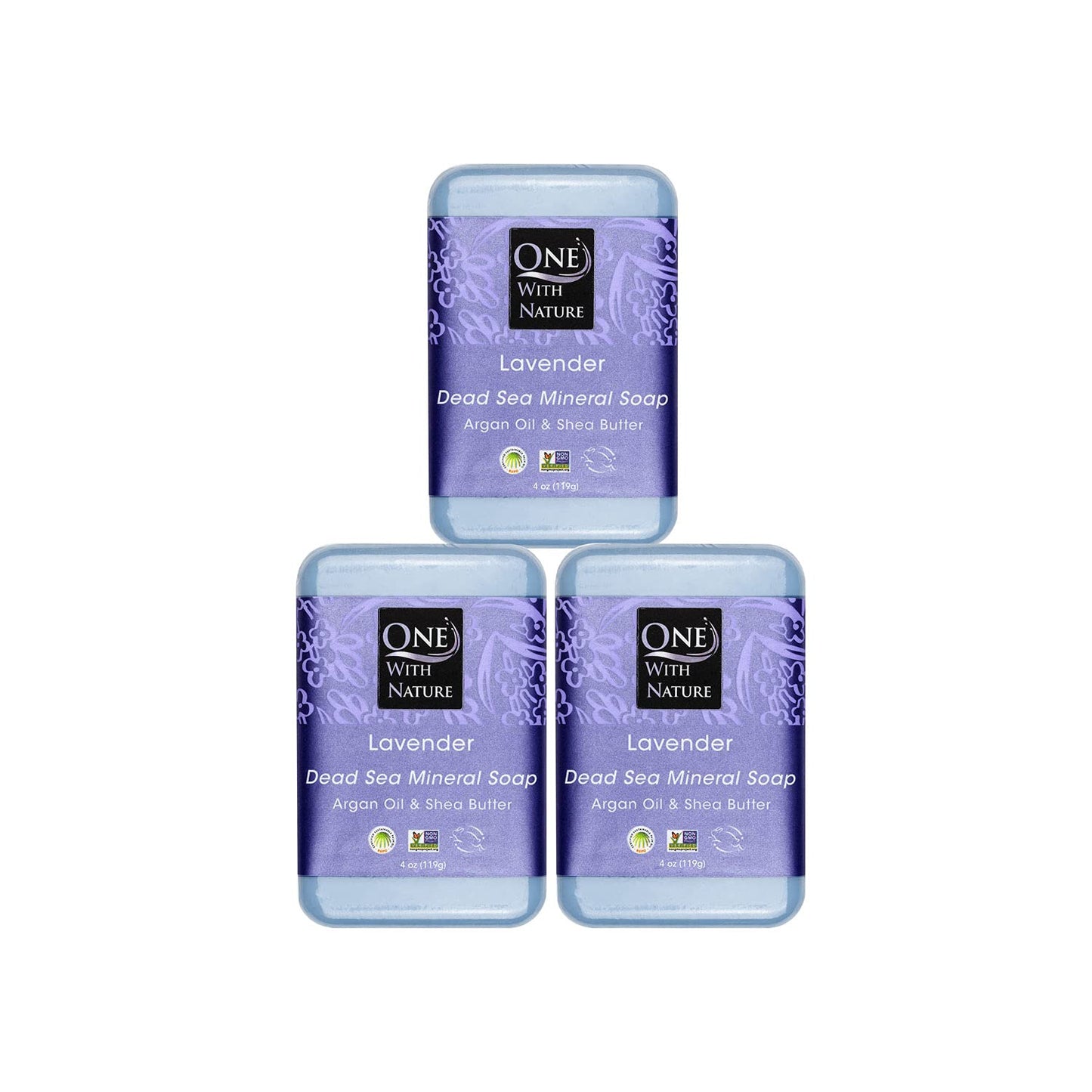 Revitalize Your Skin with One with Nature Dead Sea Salt Lemon Sage Soap 3-Pack - 4oz Each, Enriched with 21 Essential Minerals for Eczema Relief, Plant-Based Formula!