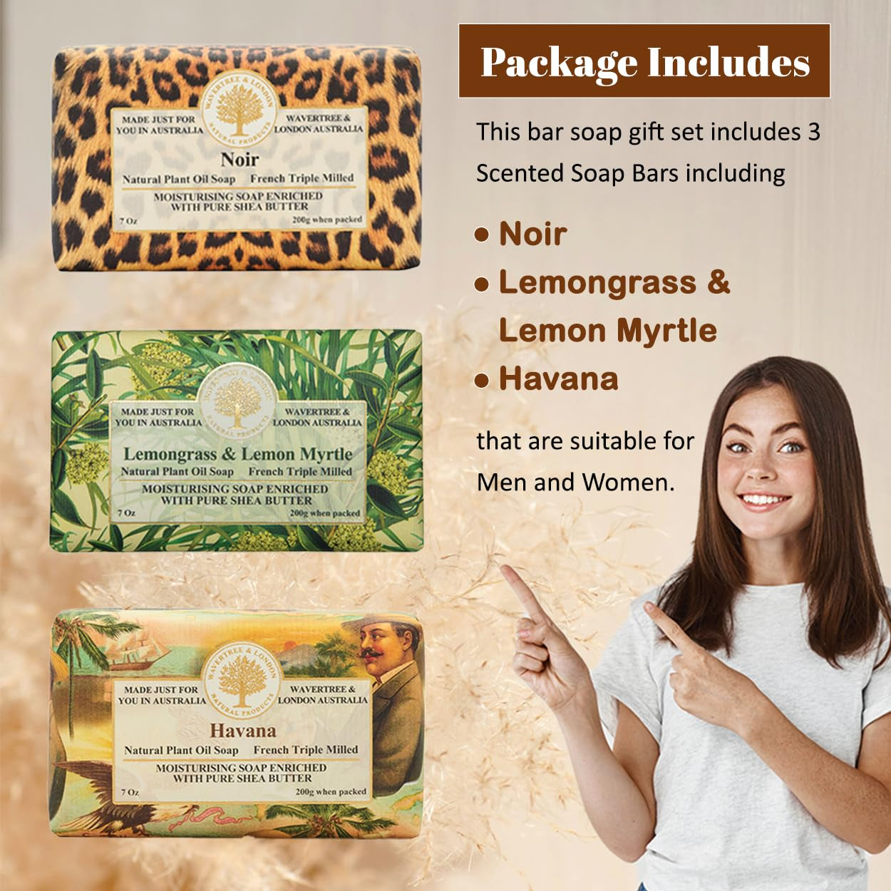 Wavertree & London Luxurious Trio Gift Box - 3 Scented French Triple Milled Soap Bars in Noir, Lemongrass & Havana - Perfect for All Skin Types!