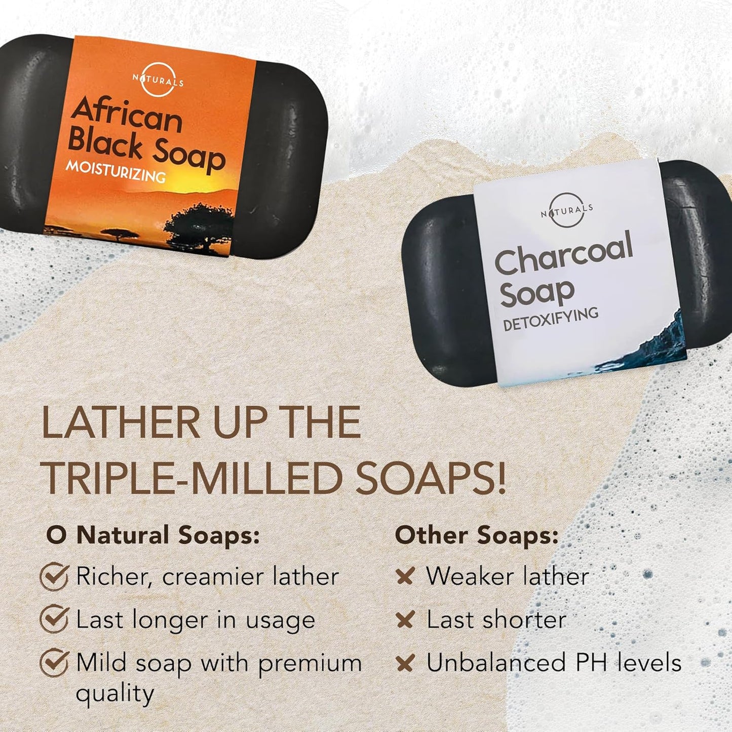 O Naturals 100% Natural Bar Soap Gift Set - Luxurious Organic & Essential Oil Collection for Spa-Like Indulgence - 6PC Black Soap Set for Men & Women