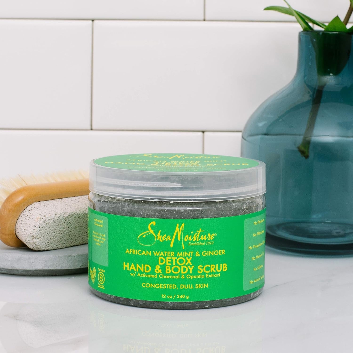 SheaMoisture African Wild Water Mint Detox & Stimulate Hand & Body Scrub - 12 oz for Refreshing Exfoliation