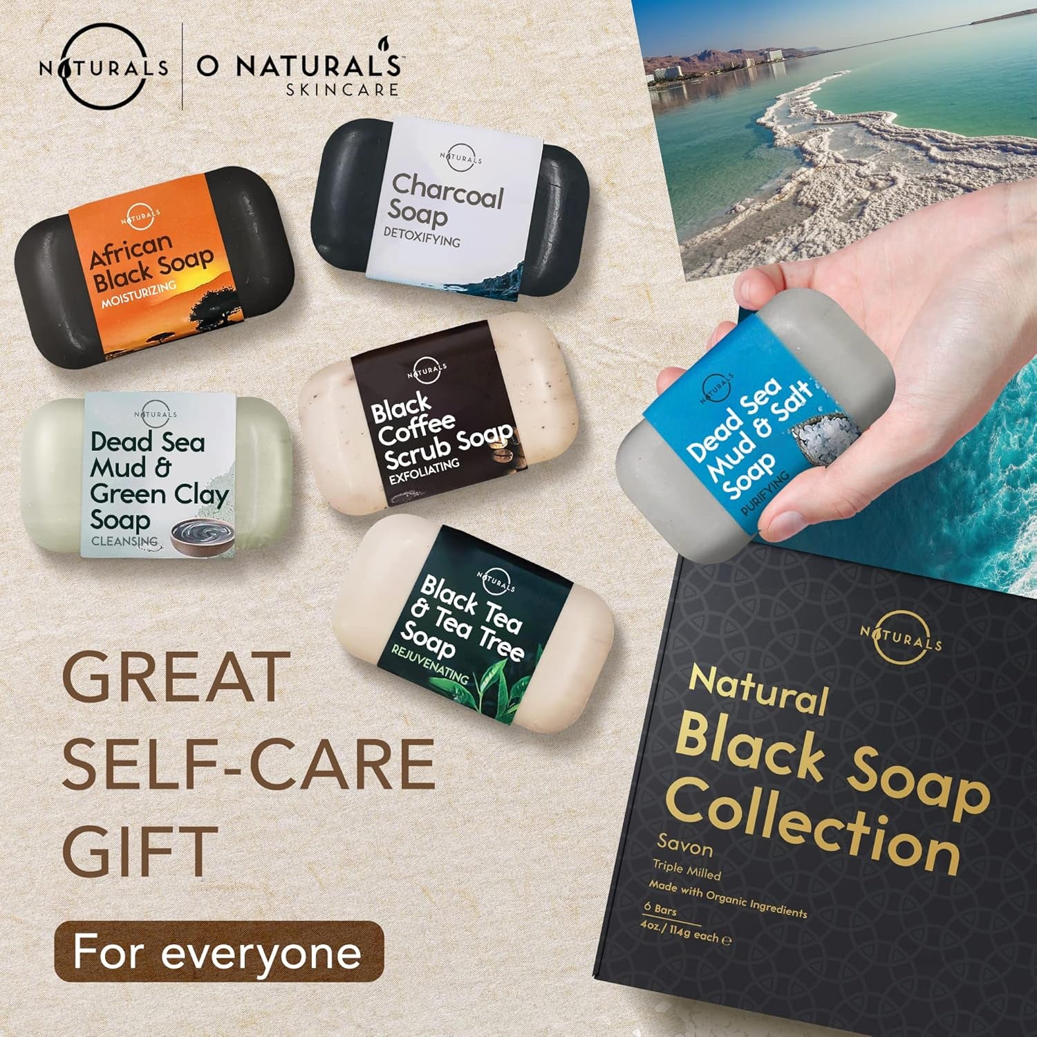 O Naturals 100% Natural Bar Soap Gift Set - Luxurious Organic & Essential Oil Collection for Spa-Like Indulgence - 6PC Black Soap Set for Men & Women