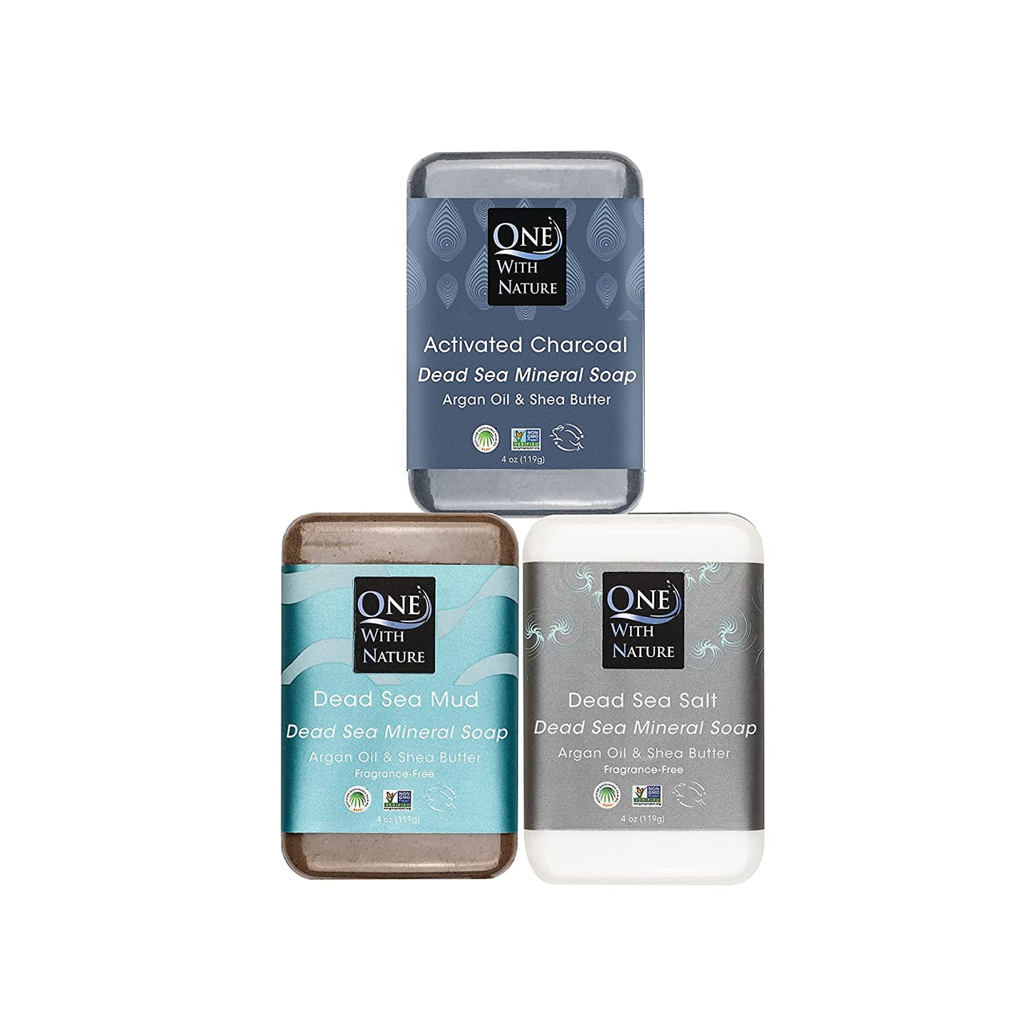 Revitalize Your Skin with One with Nature Dead Sea Salt Lemon Sage Soap 3-Pack - 4oz Each, Enriched with 21 Essential Minerals for Eczema Relief, Plant-Based Formula!