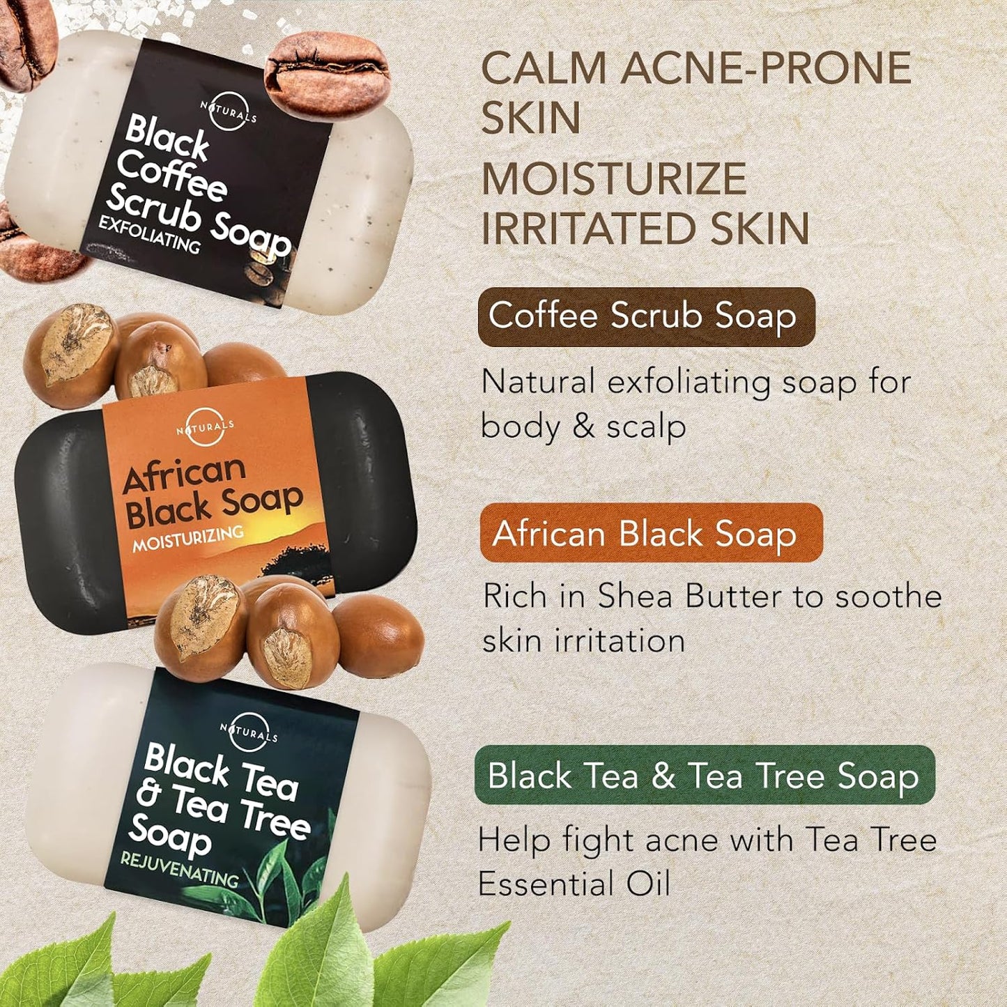 O Naturals 100% Natural Bar Soap Gift Set - Luxurious Organic & Essential Oil Collection for Spa-Like Indulgence - 6PC Black Soap Set for Men & Women