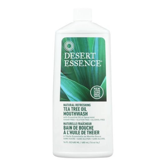 Desert Essence Spearmint Tea Tree Oil Mouthwash - 16 Fl Oz - Alcohol-Free, Sugar-Free, Vegan, Non-GMO - Promotes Healthy Teeth & Gums with Aloe & Vitamin C