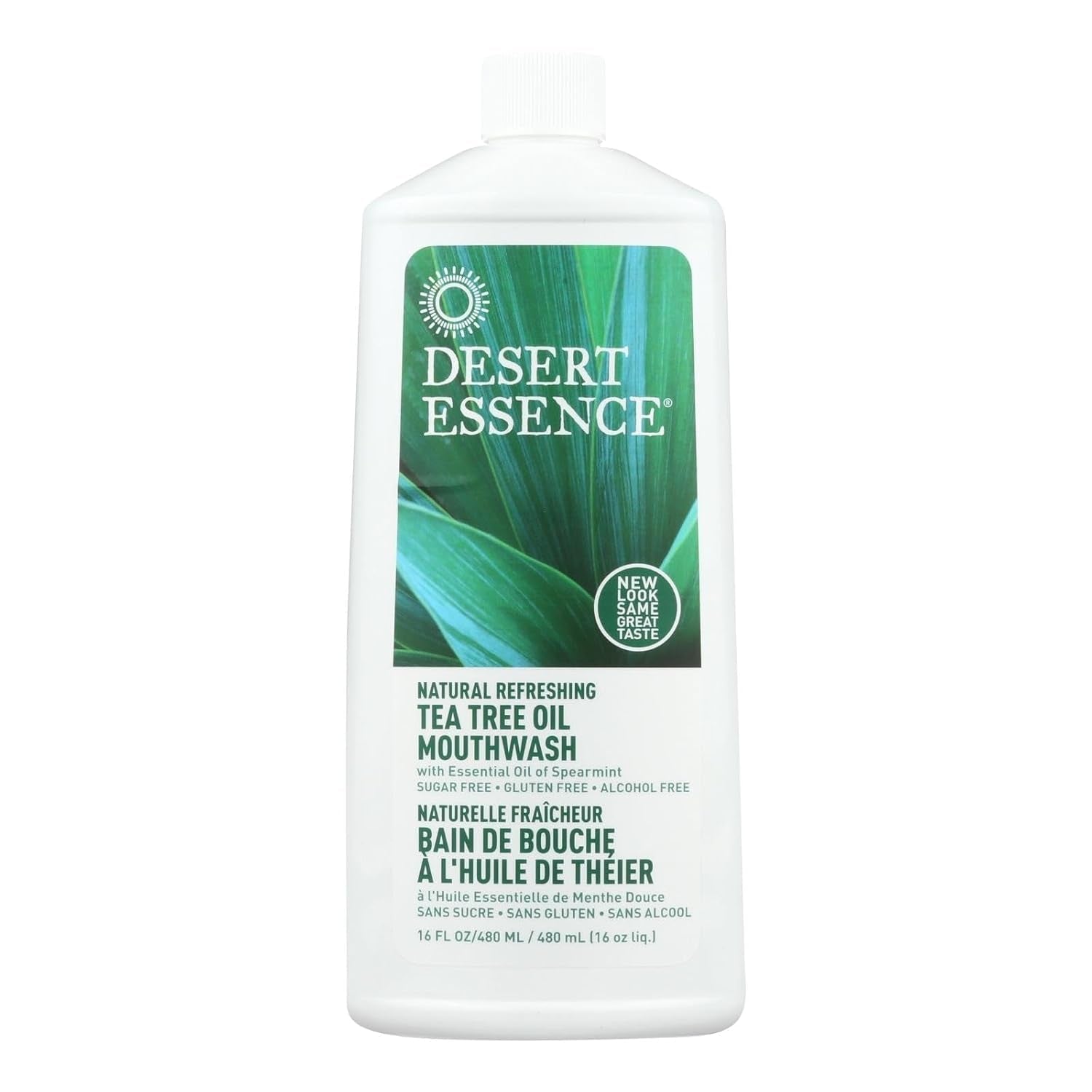 Desert Essence Spearmint Tea Tree Oil Mouthwash - 16 Fl Oz - Alcohol-Free, Sugar-Free, Vegan, Non-GMO - Promotes Healthy Teeth & Gums with Aloe & Vitamin C