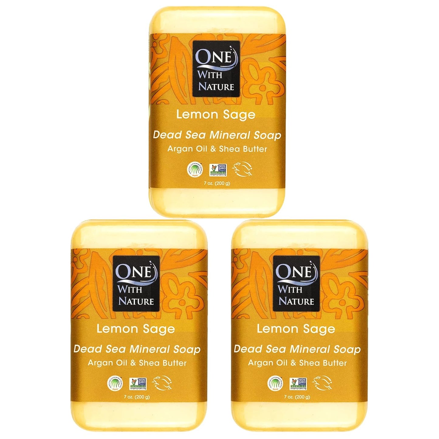 Revitalize Your Skin with One with Nature Dead Sea Salt Lemon Sage Soap 3-Pack - 4oz Each, Enriched with 21 Essential Minerals for Eczema Relief, Plant-Based Formula!