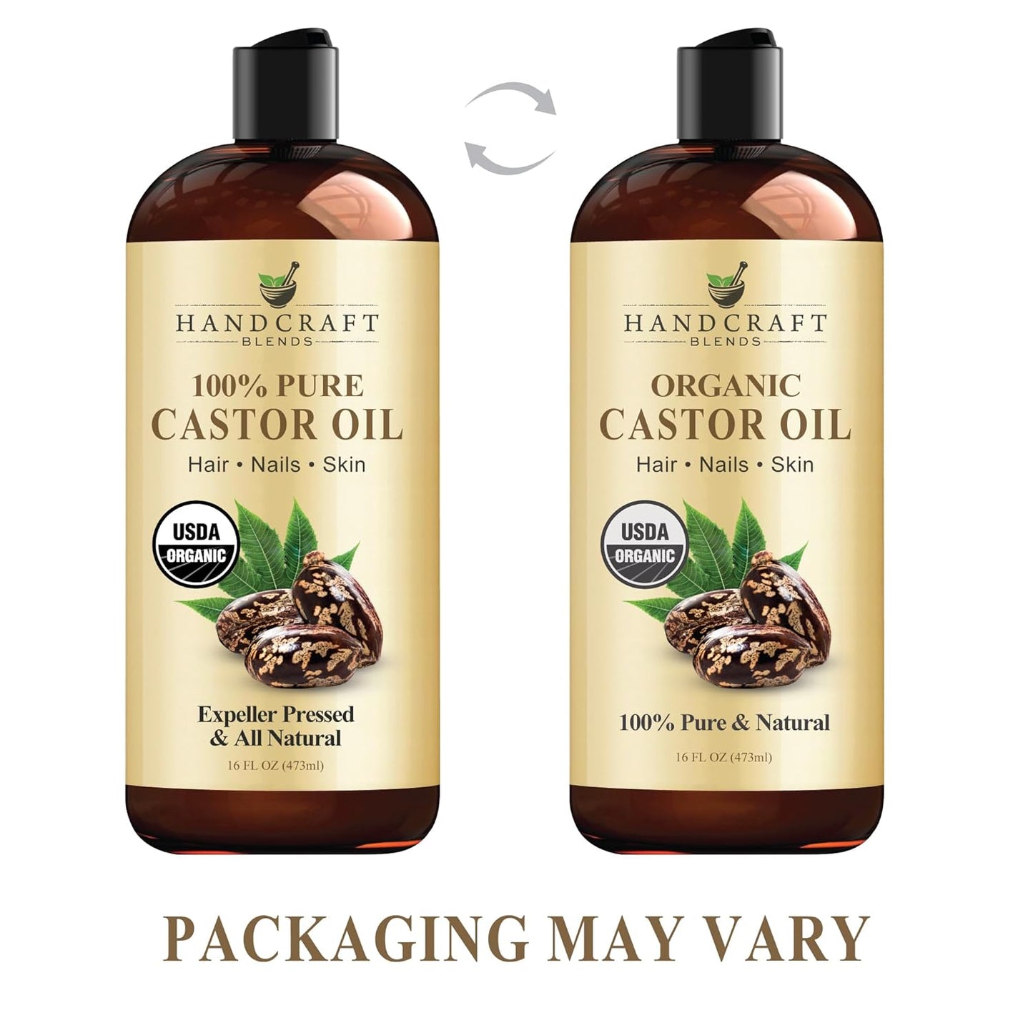 Handcraft Blends Organic Castor Oil - 16 Fl Oz - 100% Pure & Natural - Premium Carrier Oil for Hair Growth, Eyelashes & Eyebrows - Expeller-Pressed & Hexane-Free