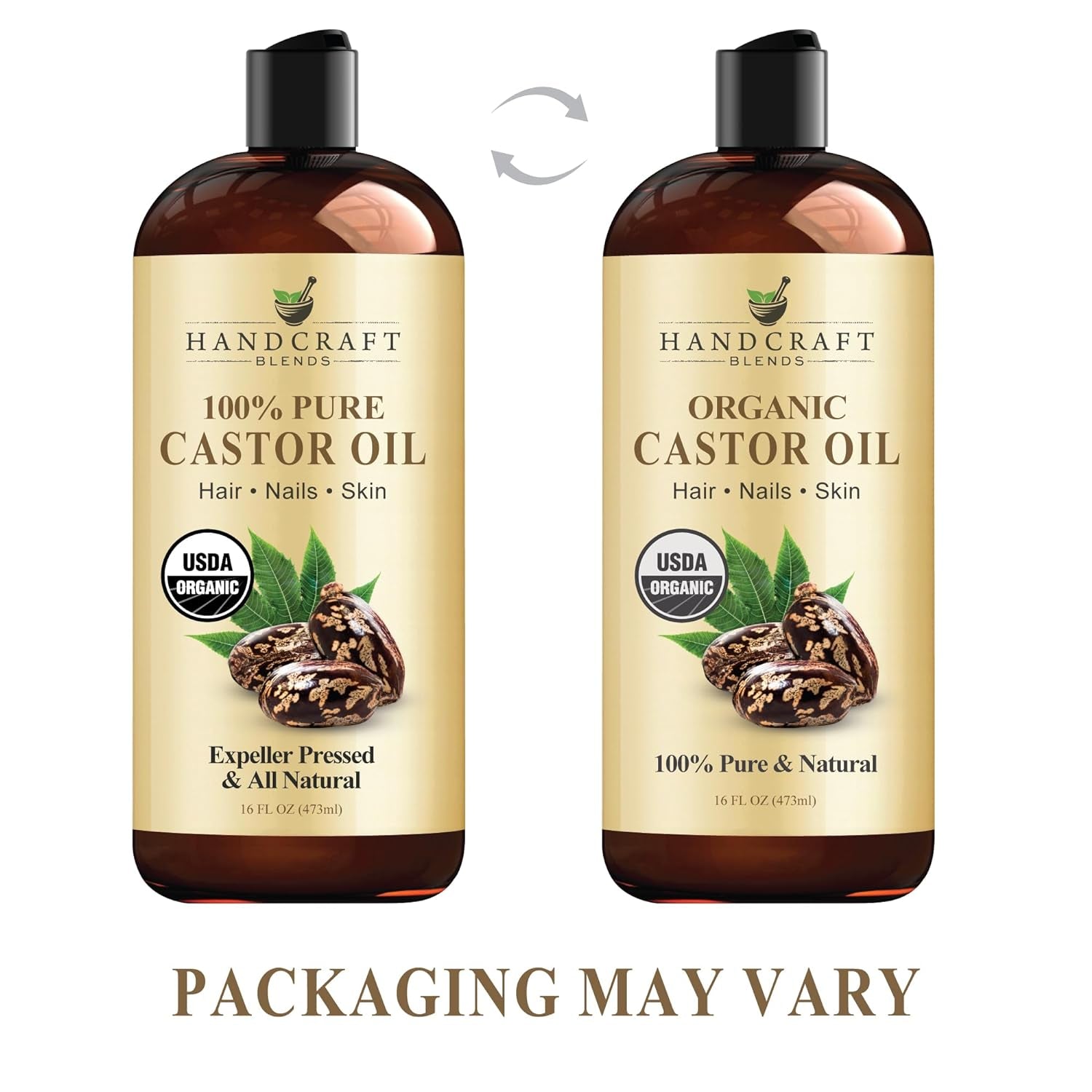 Handcraft Blends Organic Castor Oil - 16 Fl Oz - 100% Pure & Natural - Premium Carrier Oil for Hair Growth, Eyelashes & Eyebrows - Expeller-Pressed & Hexane-Free