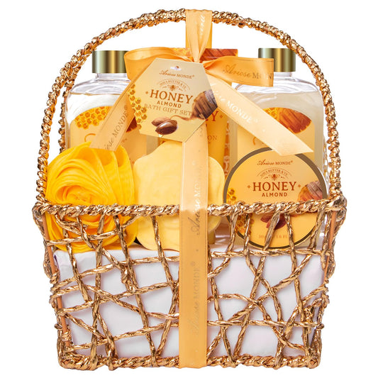 Indulge in Relaxation: 8-Piece Honey Almond Spa Gift Basket for Women - Perfect Birthday, Christmas, or Thank You Gift!
